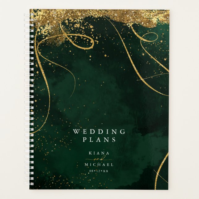 Fine Lines Gold Abstrakt Wedding Emerald ID867 Planer (Vorderseite)
