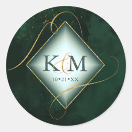 Fine Lines Gold Abstrakt Wedding Emerald ID867 Runder Aufkleber