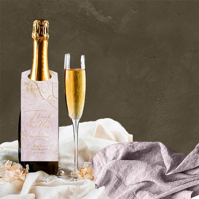 Fine Lines Gold Abstrakt Wedding Mauve ID867 Flaschenanhänger (Wine Bottle In Situ)