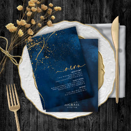 Fine Lines Gold Abstrakt Wedding Menu 1 Navy ID867