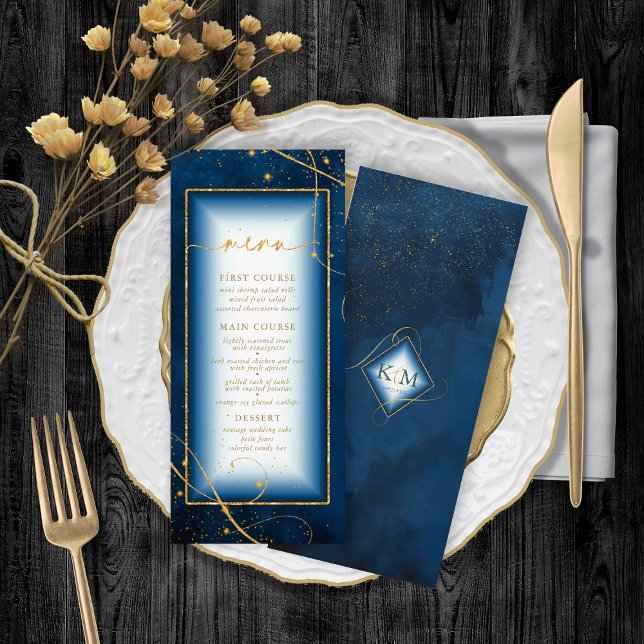 Fine Lines Gold Abstrakt Wedding Menu 2 Navy ID867 (Von Creator hochgeladen)