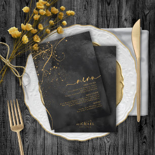Fine Lines Gold Abstrakt Wedding Menu V1 Bk ID867