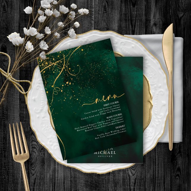 Fine Lines Gold Abstrakt Wedding Menu V1 Grn ID867 (Von Creator hochgeladen)