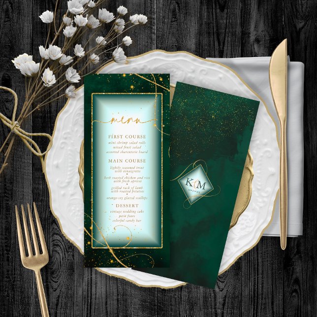 Fine Lines Gold Abstrakt Wedding Menu V2 Grn ID867 (Von Creator hochgeladen)
