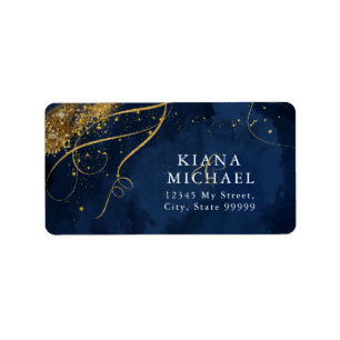 Fine Lines Gold Abstrakt Wedding Navy ID867 Adressaufkleber