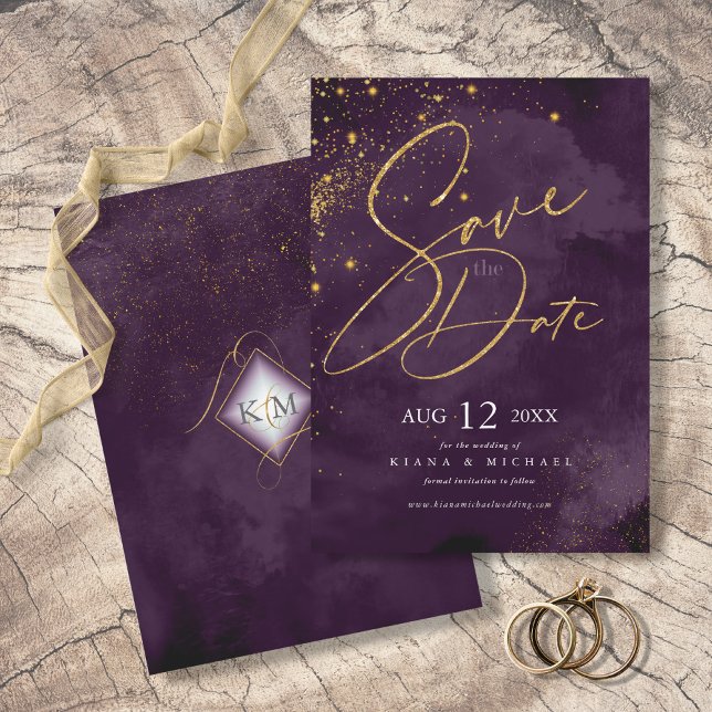 Fine Lines Gold Abstrakt Wedding Plum ID867 Save The Date (Von Creator hochgeladen)