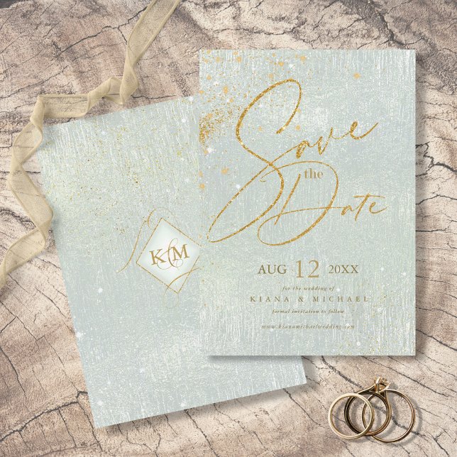 Fine Lines Gold Abstrakt Wedding Sage ID867 Save The Date (Von Creator hochgeladen)