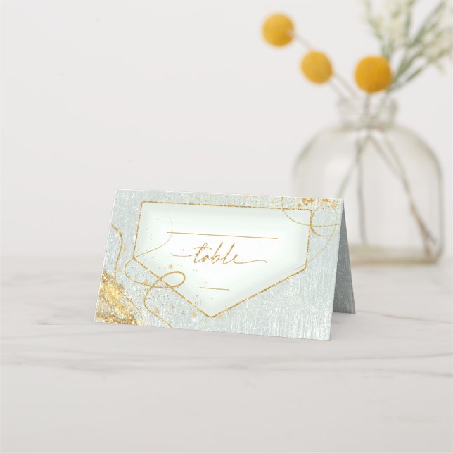 Fine Lines Gold Abstrakt Wedding Table Sg ID867 Platzkarte (Vorderseite)