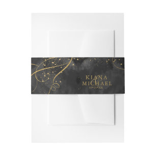 Fine Lines Gold Abstrakt Wedding V1 Black ID867 Einladungsbanderole