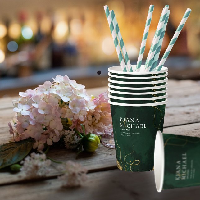 Fine Lines Gold Abstrakt Wedding V1 Emerald ID867 Pappbecher (Von Creator hochgeladen)