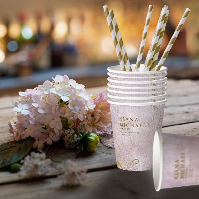 Fine Lines Gold Abstrakt Wedding V1 Mauve ID867 Pappbecher (Von Creator hochgeladen)