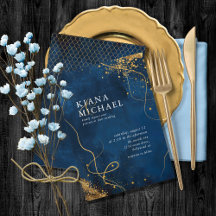Fine Lines Gold Abstrakt Wedding V1 Navy ID867