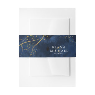 Fine Lines Gold Abstrakt Wedding V1 Navy ID867 Einladungsbanderole
