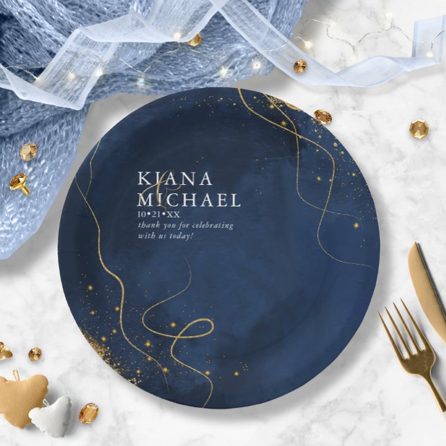 Fine Lines Gold Abstrakt Wedding V1 Navy ID867 Pappteller (Von Creator hochgeladen)
