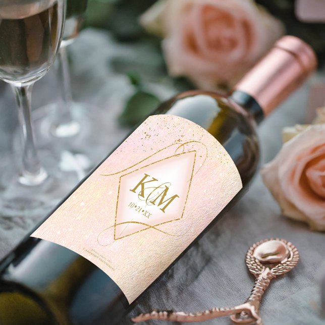 Fine Lines Gold Abstrakt Wedding V2 Blush ID867 Weinetikett (Von Creator hochgeladen)