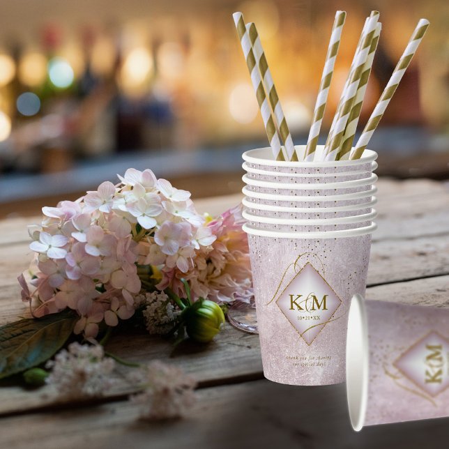 Fine Lines Gold Abstrakt Wedding V2 Mauve ID867 Pappbecher (Von Creator hochgeladen)