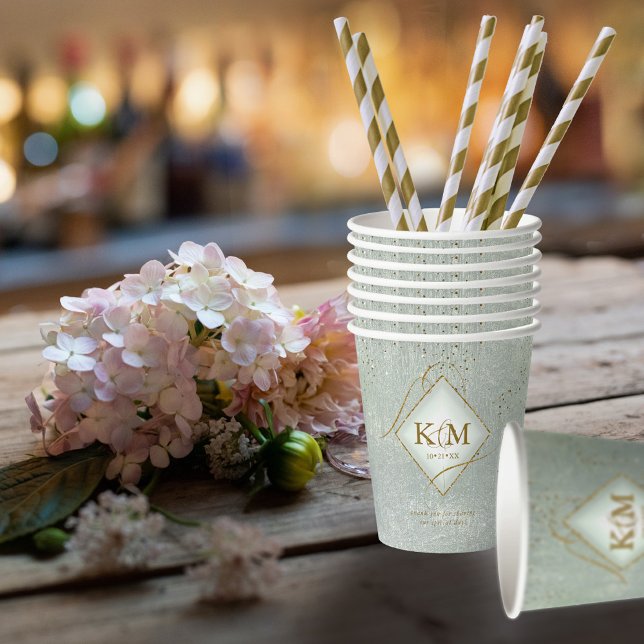 Fine Lines Gold Abstrakt Wedding V2 Sage ID867 Pappbecher (Von Creator hochgeladen)