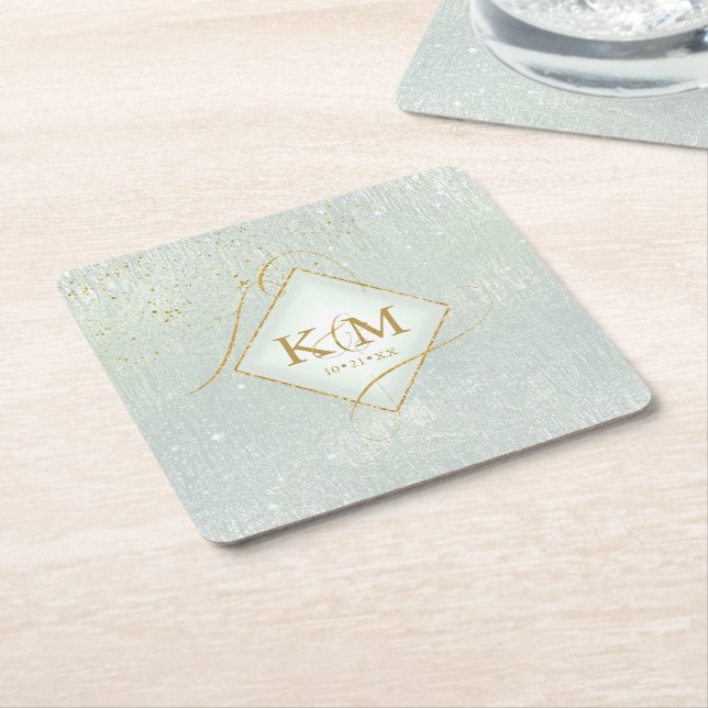 Fine Lines Gold Abstrakt Wedding V2 Sage ID867 Rechteckiger Pappuntersetzer (angewinkelt)