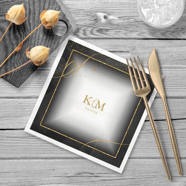 Fine Lines Gold Abstrakt Wedding V3 Black ID867 Serviette (Von Creator hochgeladen)