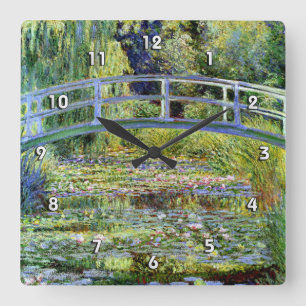 Fine Monet Japanese Bridge & Water-Lily Pond Quadratische Wanduhr