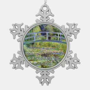 Fine Monet Japanese Bridge & Water-Lily Pond Schneeflocken Zinn-Ornament
