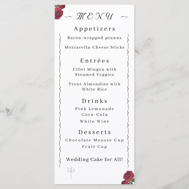 Fine Rose Flat Menu Menükarte (Vorderseite)