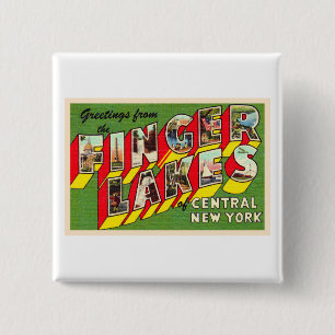 Finger Lakes New York NY Large Letter Postcard Button