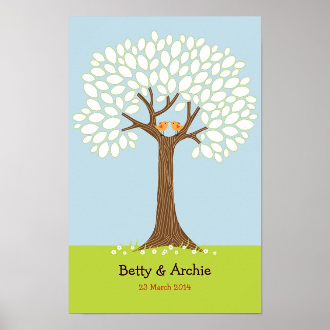 Fingerabdruck / Signature Tree w/ Lovebirds Hochze Poster (Vorne)