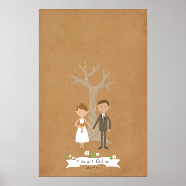 Fingerabdruck-Tree mit Cartoon Couple Portrait Poster (Vorne)