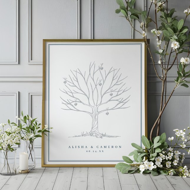 Fingerabdruck-Tree und Monogram-Gästebuch Poster (Fingerprint Tree & Monogram Wedding Guest Book)