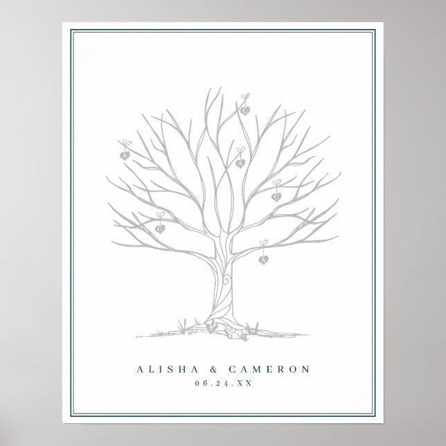 Fingerabdruck-Tree und Monogram-Gästebuch Poster (Vorne)