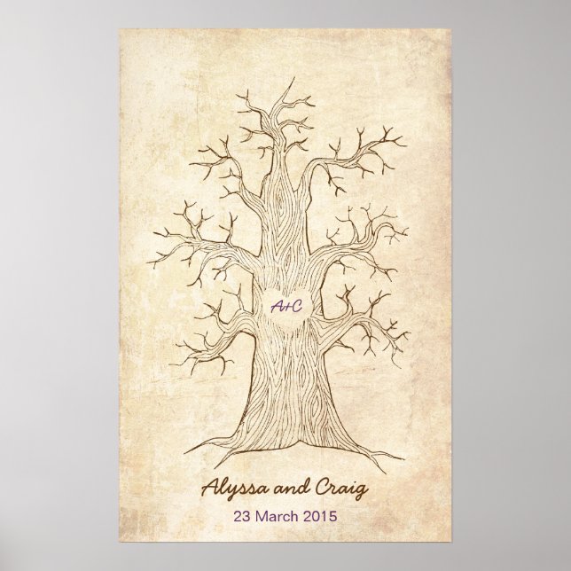 Fingerabdruck Tree Wedding Lila (Vintag) Poster (Vorne)