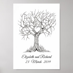 Fingerabdruckbaum, Gästebuch, Hochzeitsbaum Herz Poster
