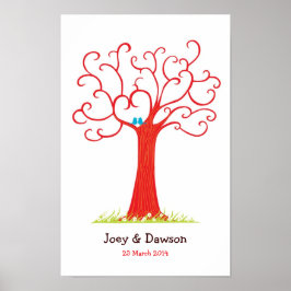 Fingerabdruckbaum Hochzeit Herz (rot) Poster