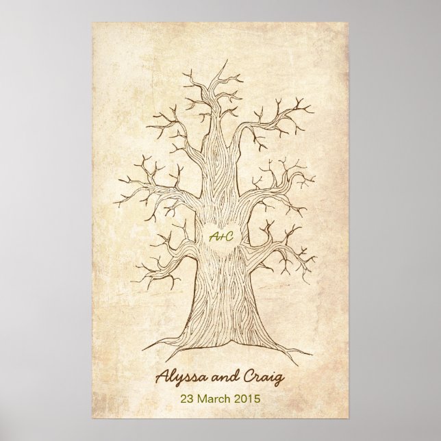 Fingerabdruckbaum Hochzeitgrün (Vintag) Poster (Vorne)