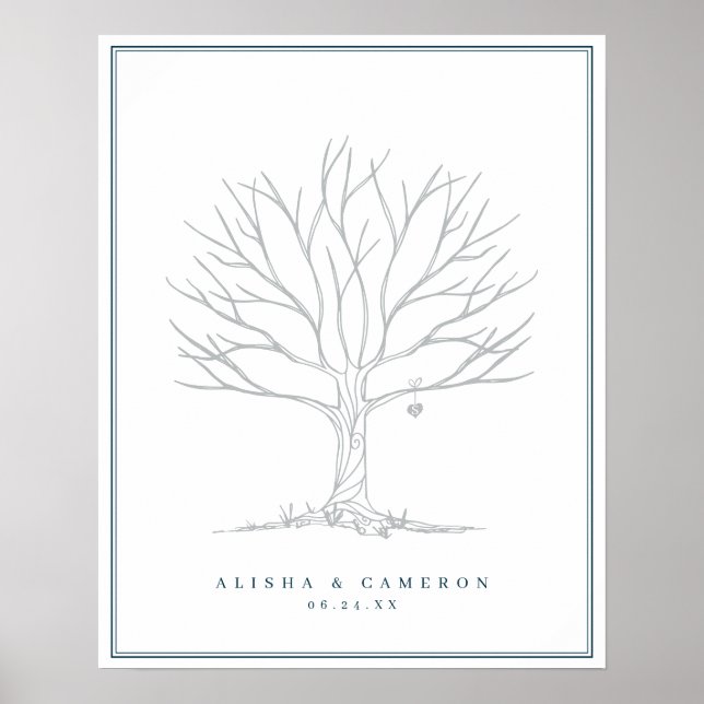 Fingerabdruckbaum & Monogramm Hochzeitsgästebuch Poster (Vorne)
