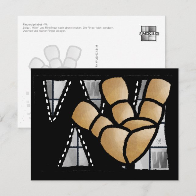 Fingeralphabet W Postkarte (Vorne/Hinten)