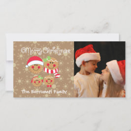 Fingerbread Faces Familie mit 4 Foto Weihnachtskar Feiertagskarte