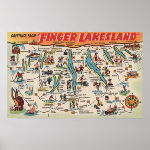 Fingerlakes, New York - Detaillierte Karte Poster