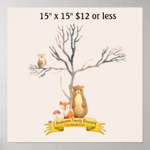 Fingerprint Baum Baby Shower WOODLAND Tiere Poster