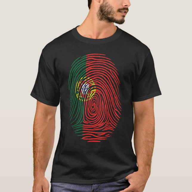 Fingerprint Proud Portuguese Roots Portugal Flag T-Shirt (Vorderseite)