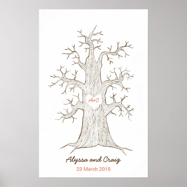 Fingerprint Tree Wedding Orange Poster (Vorne)