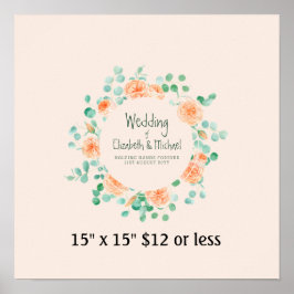 Fingerprint Tree Wreath Coral Mint Guestbook Poster