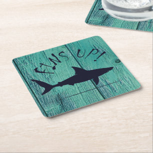 Finish Up Great White Shark Blue Wood Rechteckiger Pappuntersetzer