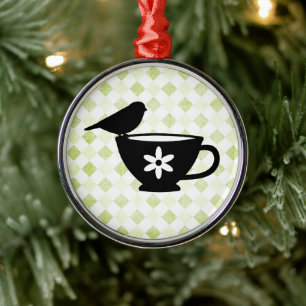 Fink auf Teetasse Silhouette Silbernes Ornament