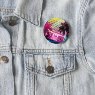 Finke 80er rosa Boombox mit Palmen Button