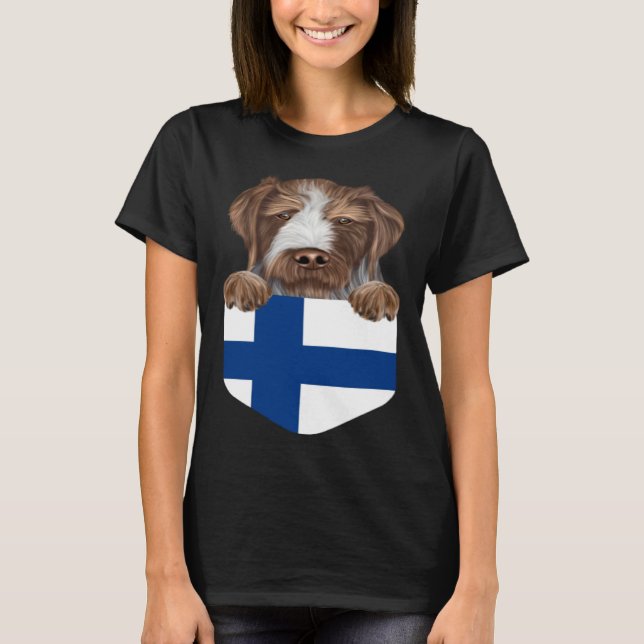 Finland Flag German Wirehaired Pointer Dog In Pock T-Shirt (Vorderseite)
