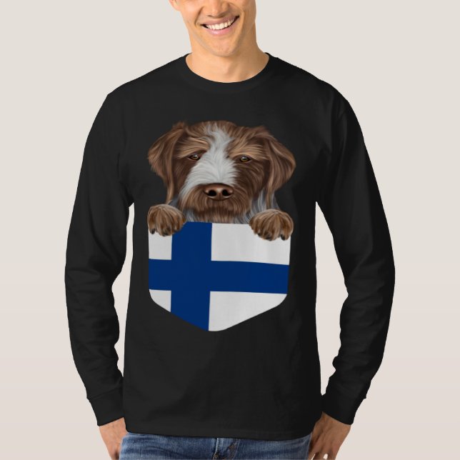 Finland Flag German Wirehaired Pointer Dog In Pock T-Shirt (Vorderseite)