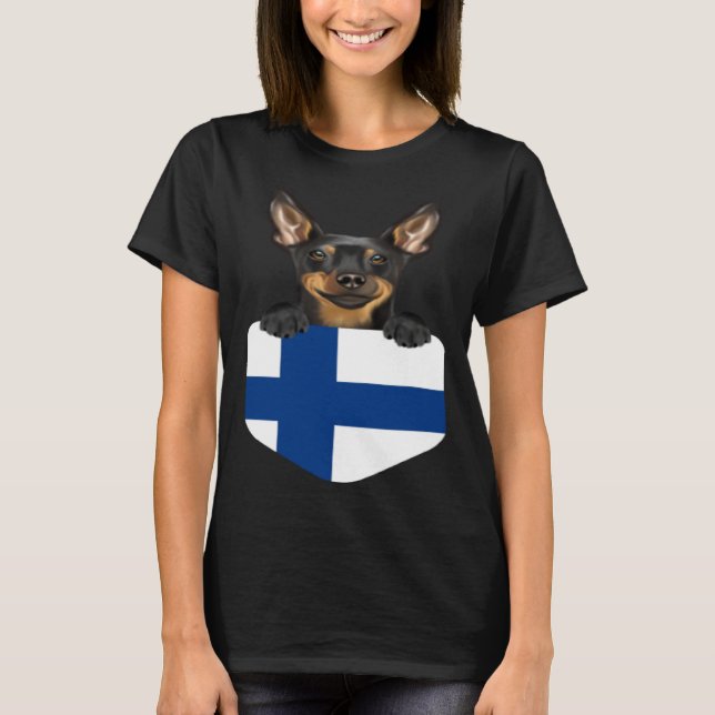 Finland Flag Miniature Pinscher Dog In Pocket T-Shirt (Vorderseite)