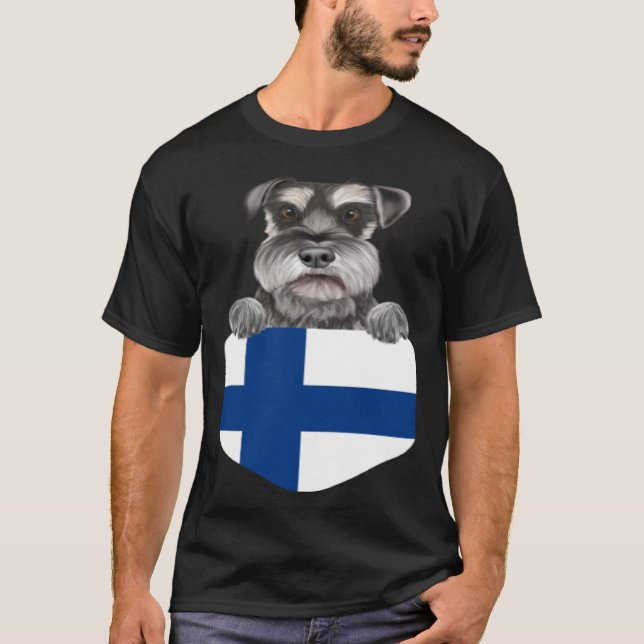 Finland Flag Miniature Schnauzer Dog In Pocket T-Shirt (Vorderseite)